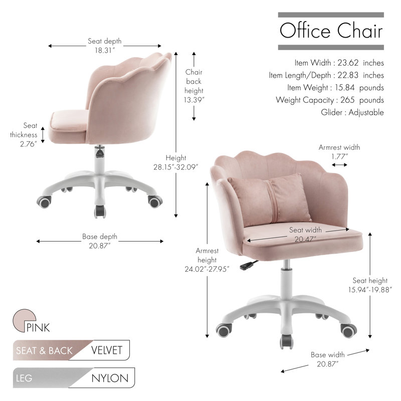 Chaise de bureau Koret, Rose