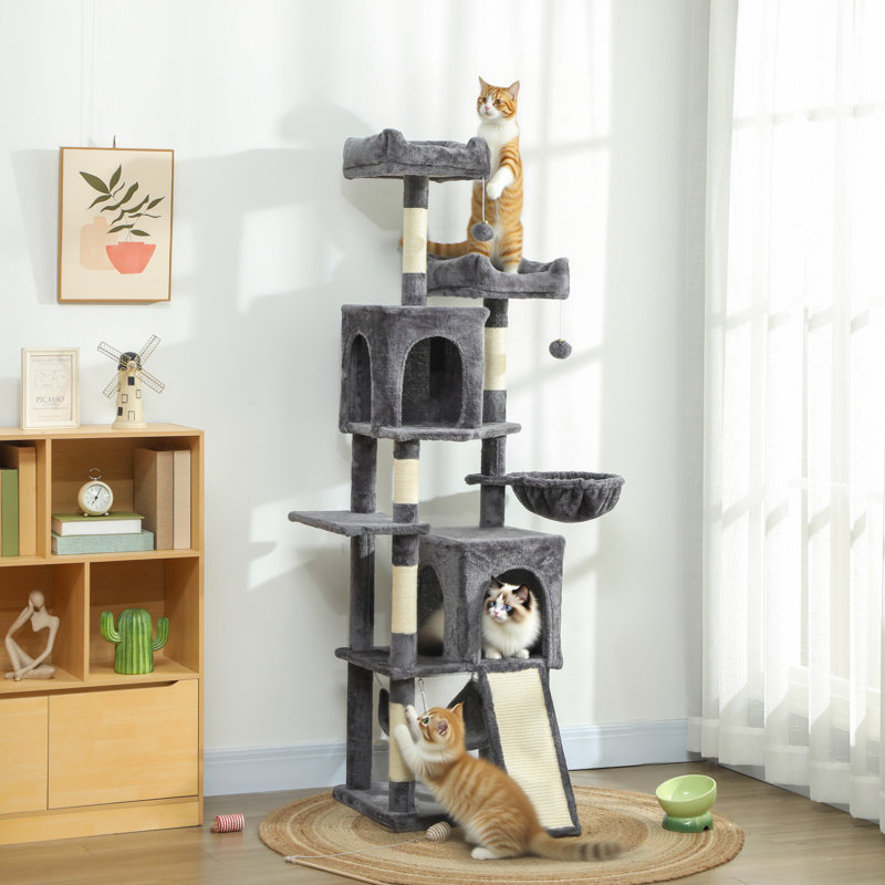 70" Cat Tree, Multi-Level Cat Tower with 2 Condos, Dark Grey, Dark Grey