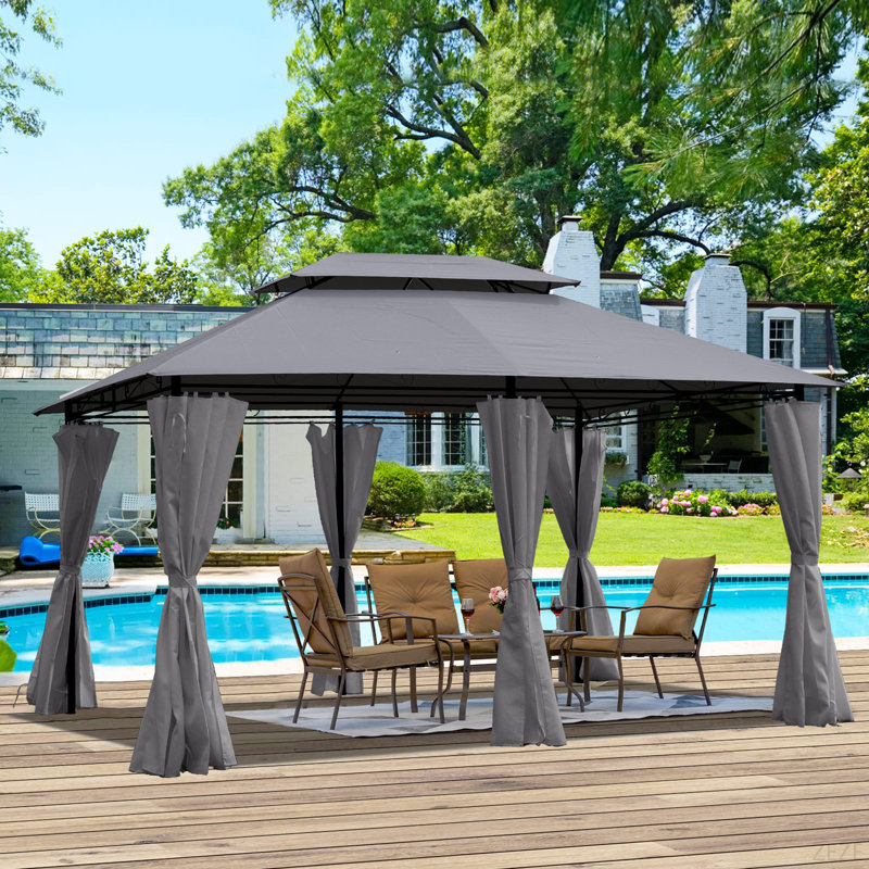 13X10 Outdoor Patio Gazebo Canopy Tent With Ventilated Double Roof And Sidewall(Detachable Curtain Included On All Sides),Suitable For Lawn, Garden, Backyard And Deck