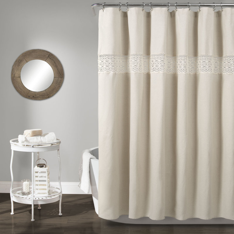 Dana Lace Cotton Blend Shower Curtain, Neutral