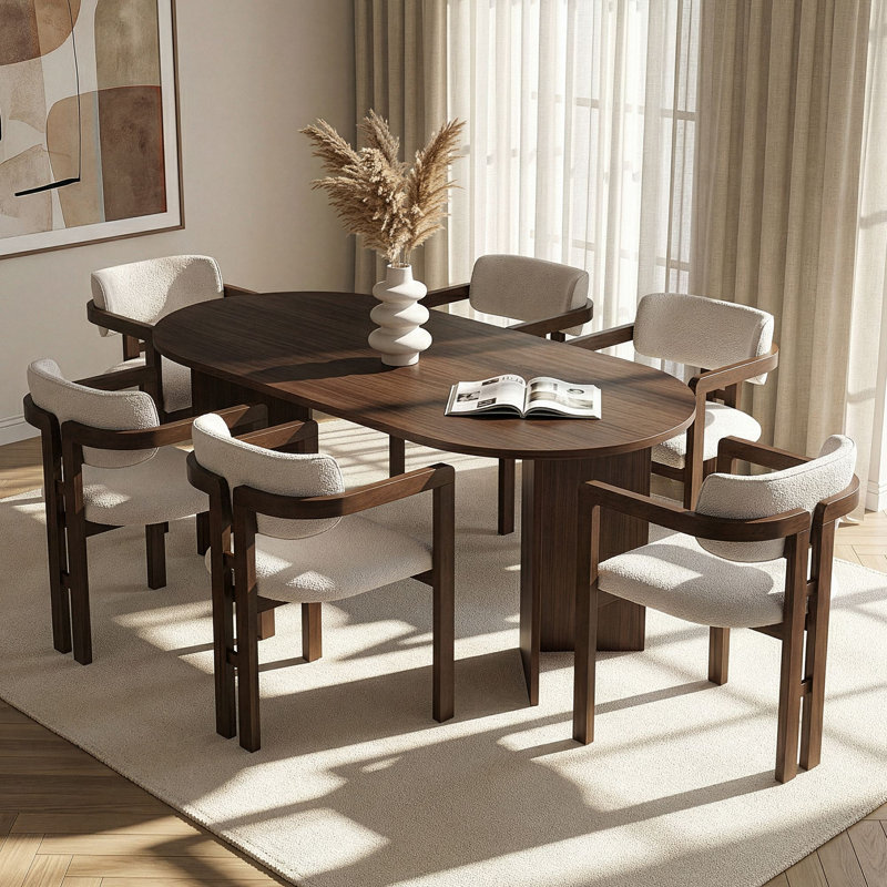 Dining Table & Chairs Set, 7 Pieces: Table, 6 Chairs, White