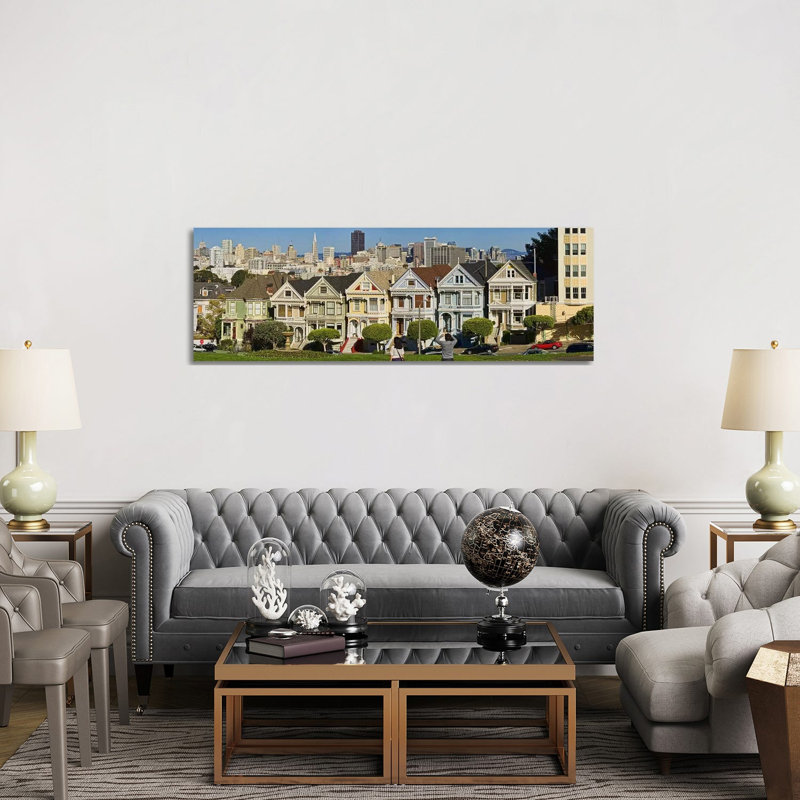 Famous Row Of Victorian Houses Called Painted Ladies, San Francisco - Wrapped Canvas Panoramic Print