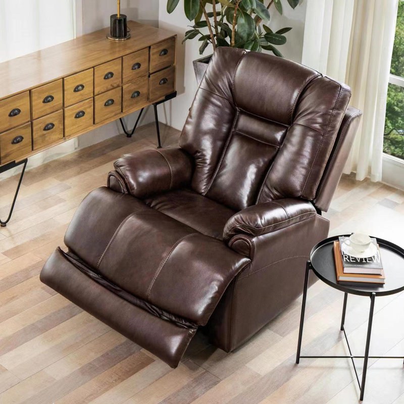 Fauteuil inclinable électrique standard en cuir véritable de 37,5 po de largeur, Brun
