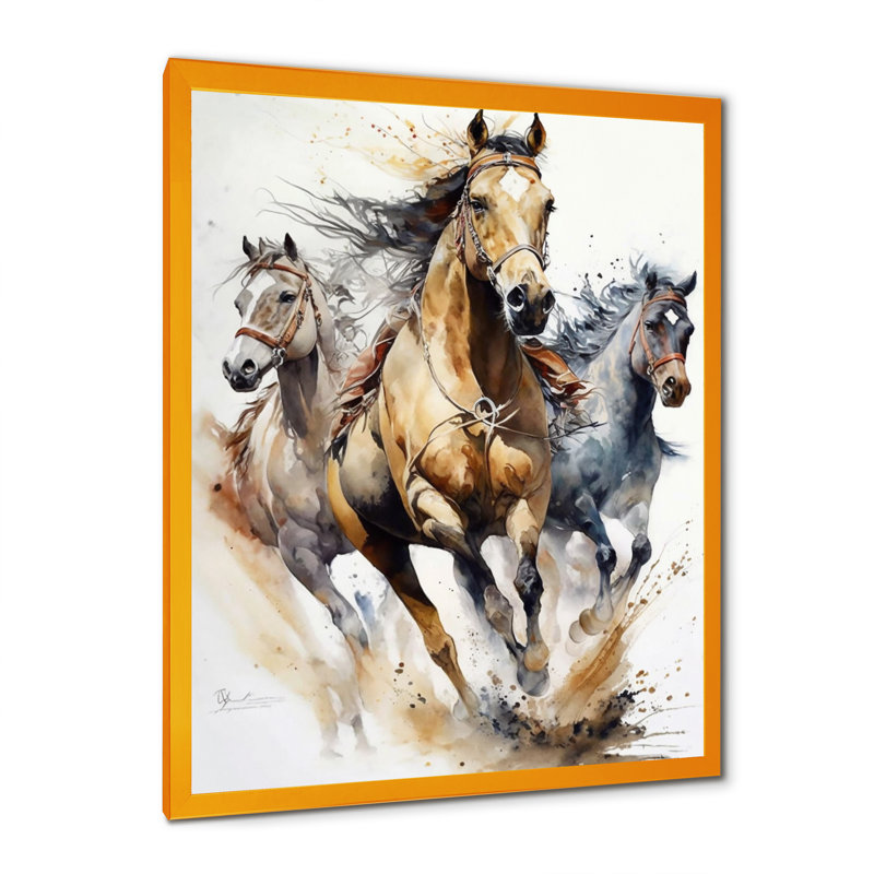 Troupeau de chevaux II, H 40 po x l 30 po, Cadre doré