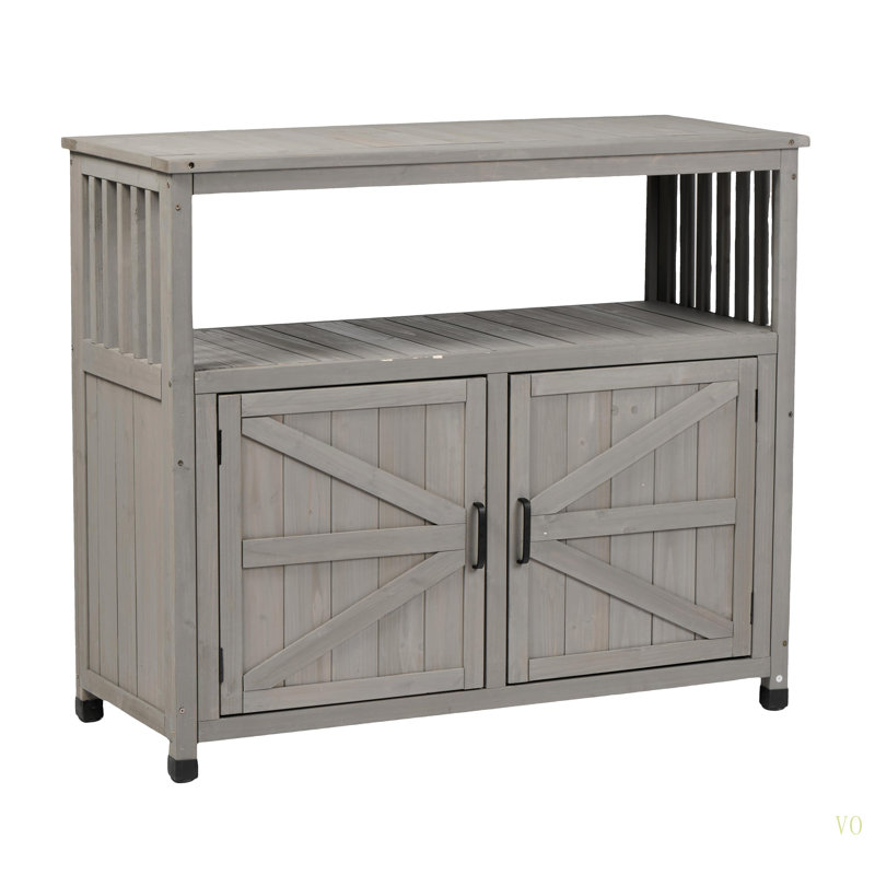 Wooden Patio Bar Table Set With Storage, Buffet Cabinet Sideboard For Outdoor And Indoor, Gray