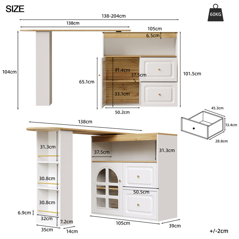 204 cm W Kitchen Island with