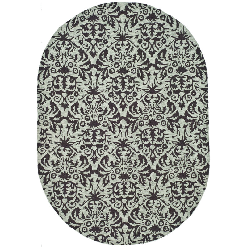 Hand Hooked Wool Pile Damask Rug, Oval 7'6" x 9'6"