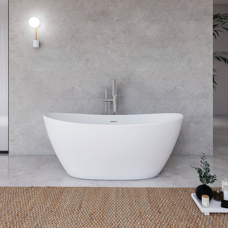 Baignoire de trempage autoportante à surface solide de 61 pouces, baignoire autoportante une pièce blanche matte pour salle de bain