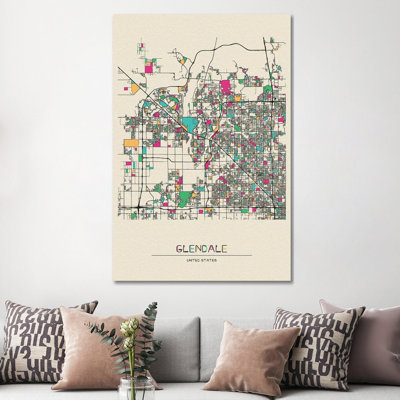 Glendale, Arizona City Map by Ayse Deniz Akerman - Wrapped Canvas Gallery-Wrapped Canvas Giclée