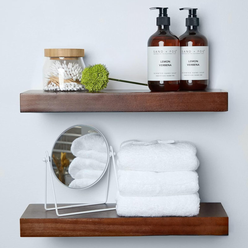 Solid Wood Floating Shelves For Wall - Handcrafted Rustic Black Shelves For Bathroom, Kitchen, Bedroom, Living Room - Includes Hidden Brackets For Easy Installation