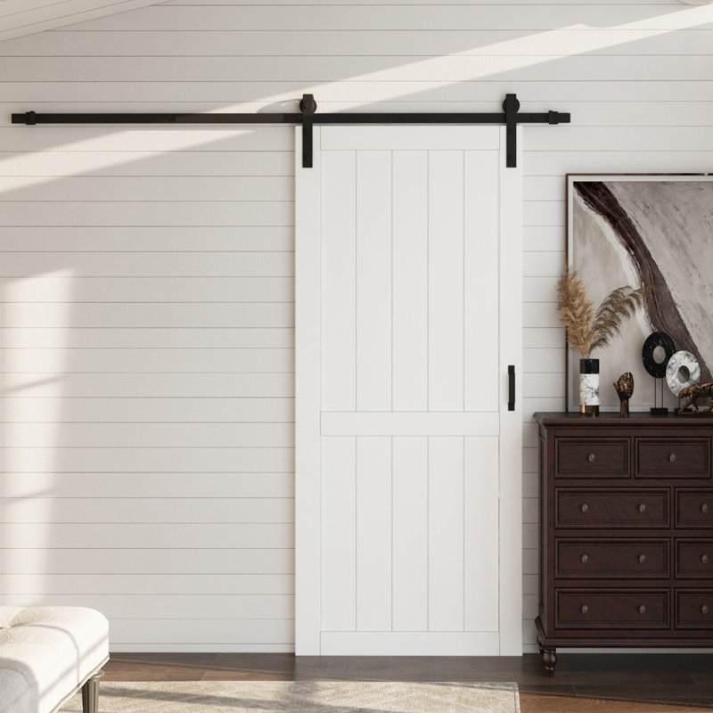 Porte de grange coulissante en bois manufacturé 84 po avec ensemble de quincaillerie d'installation 84 po, 36 po x 84 po