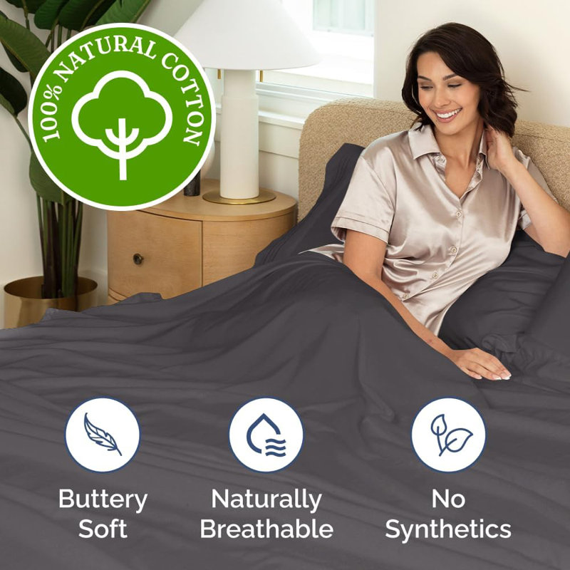 100% Cotton Sheet Set, 400 Thread Count Hotel Luxury Bedding, Soft & Breathable Bed Sheets, 4 Piece Set, Dark Gray