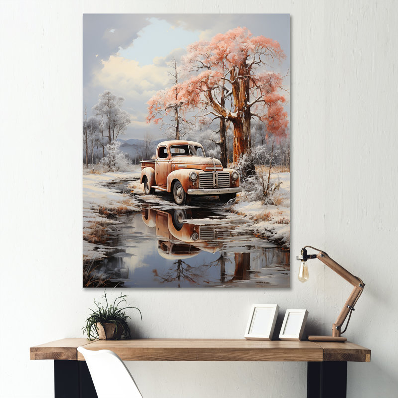 «Lamlam Coral Pickup Truck Frozen Wilderness» - impression, H 32 po x l 24 po x P 1 po, Toile tendue