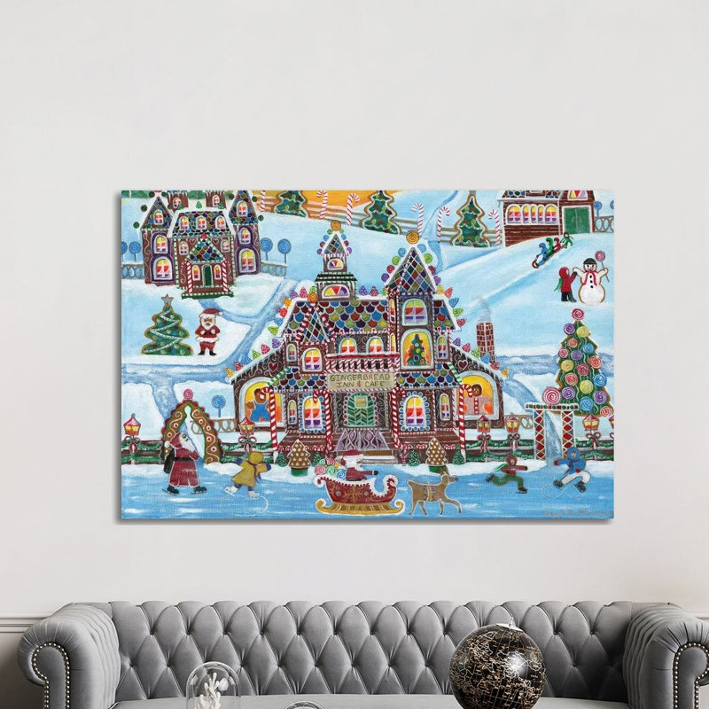 Christmas Gingerbread Inn And Cafe by Cheryl Bartley - Print on Canvas, 152.5 cm H x 101.5 cm W x 3.175 cm D, Wrapped Canvas