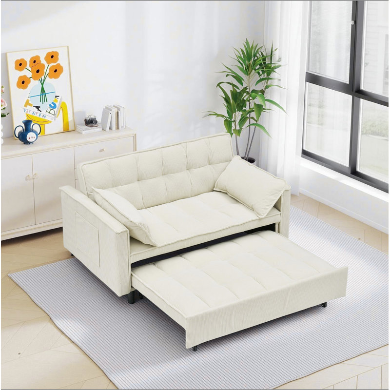 Canapé-lit modulaire 54,30 po Corduroy, Velours côtelé beige