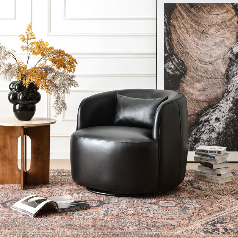 Fauteuil pivotant 100% cuir véritable Sydney, Noir