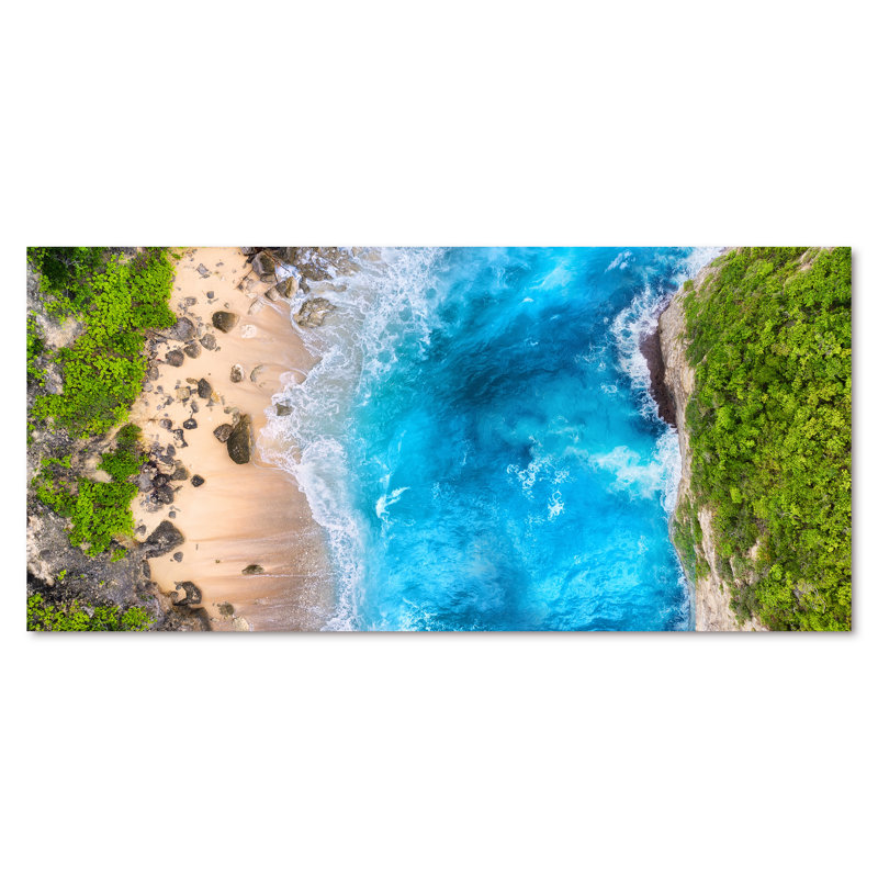 Vue aérienne de la plage tropicale turquoise II - reproduction sur toile, H 28 po x l 60 po, Toile tendue
