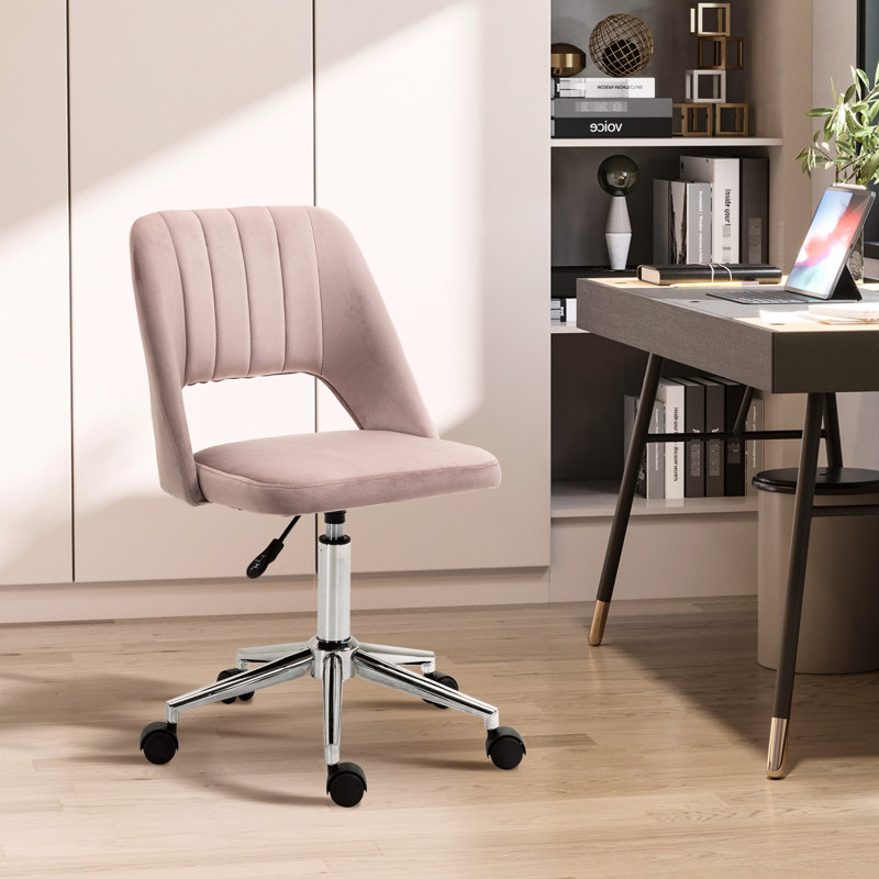Chaise de bureau en velours rose, modèle, dossier moyen avec fonction de pivotement réglable à 360 ° pour un espace de travail florissant