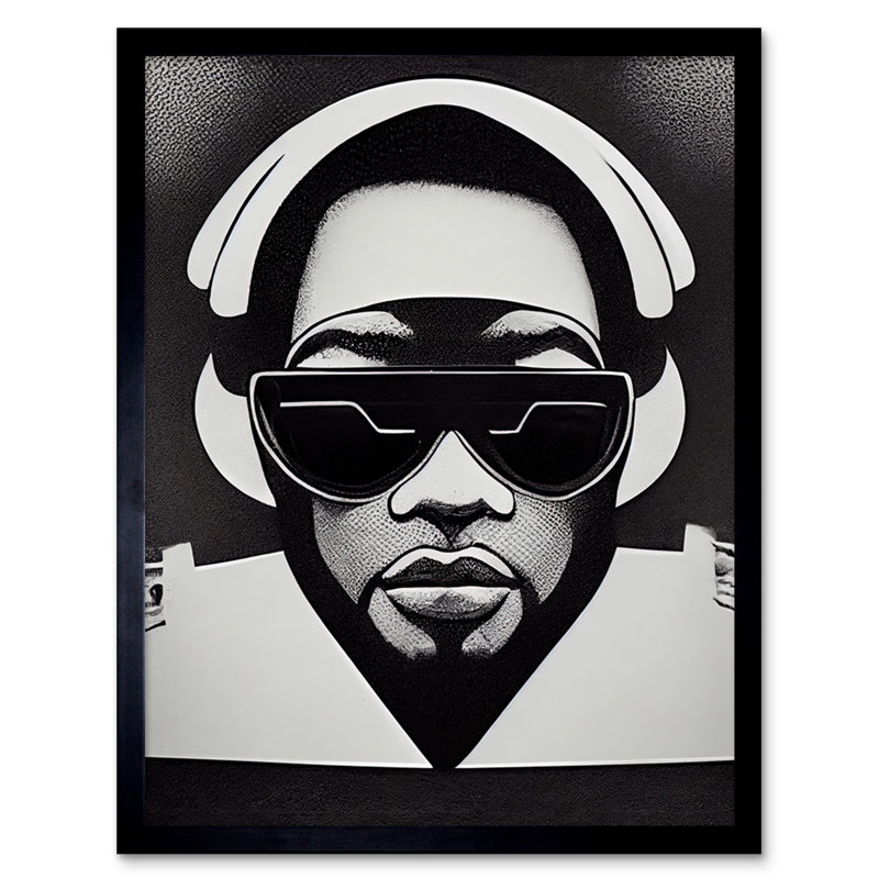 Hip Hop Black Artist Music DJ Monochrome - Single Picture Frame Print, 25.9cm H x 20.6cm W x 1.5cm D