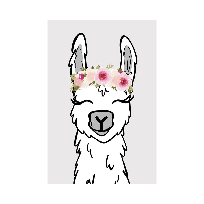 Floral Crown Llama by Katie Bryant - Wrapped Canvas Gallery-Wrapped Canvas Giclée, 66.04 cm H x 45.72 cm W x 1.91 cm D