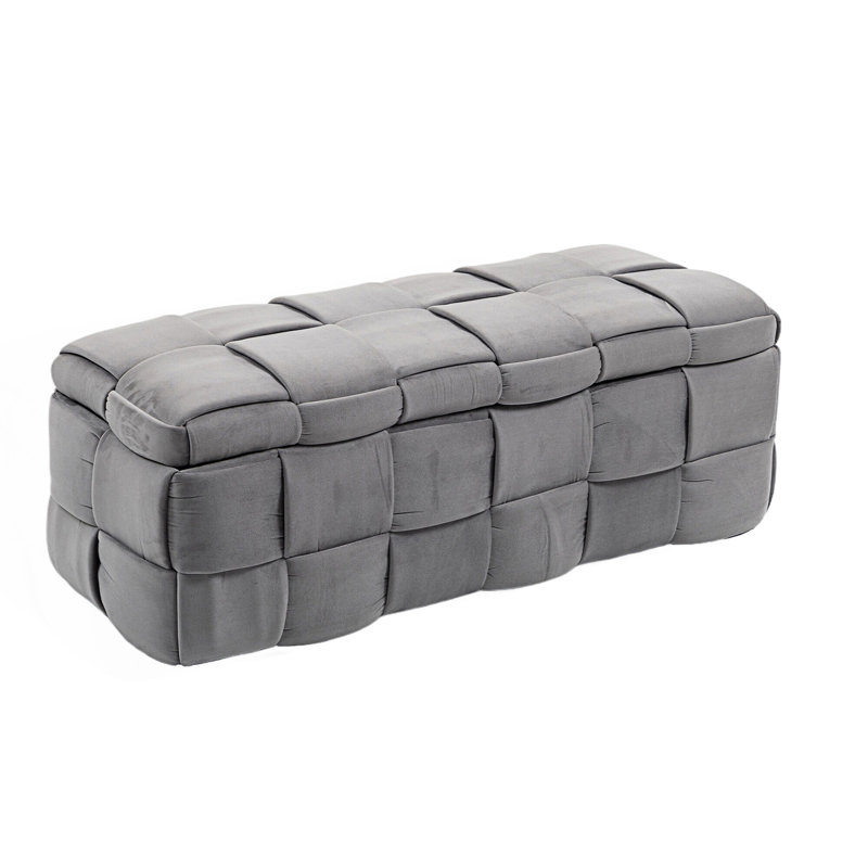 Pransh Velvet Upholstered Storage Bench, Dark Gray