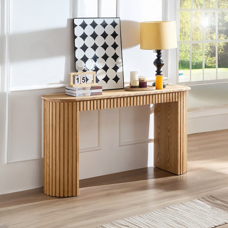 Console de style moderne avec tiroir, Naturel, 31.4" H x 59.05" W x 15.74" D, Oui