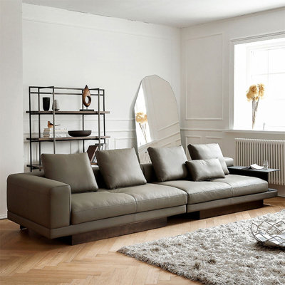 Gray Genuine Leather Modular Sofa cushion couch