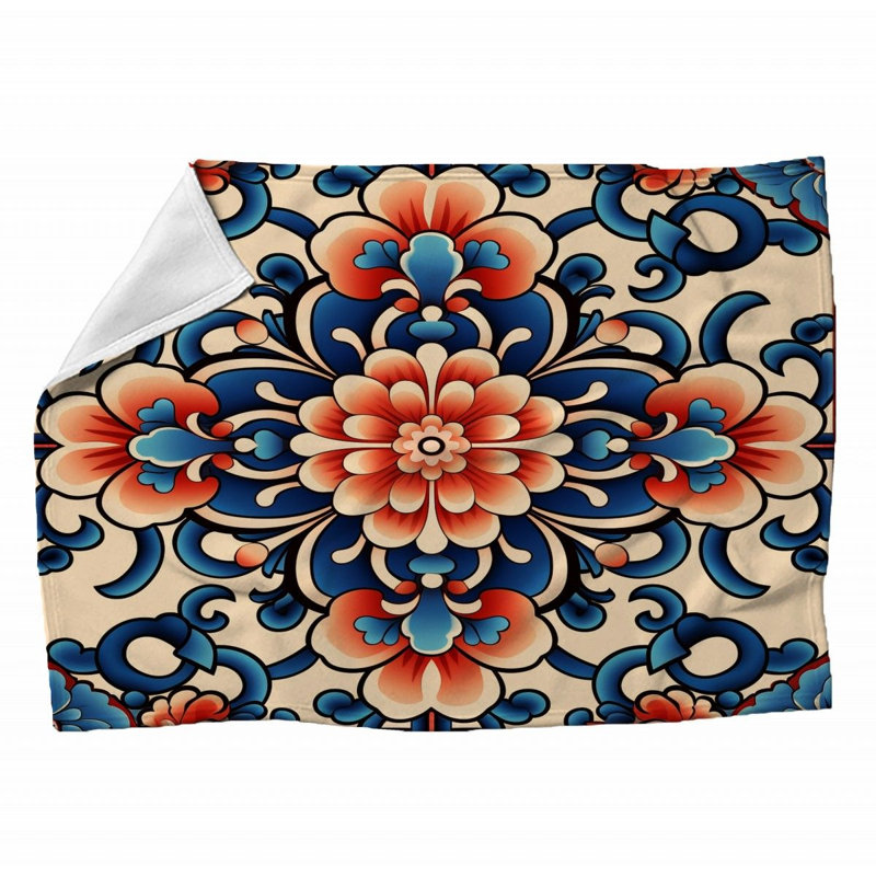 Machine Printed Throw Blanket, Geometric, 60" L x 50" W, Multicolor Red/White
