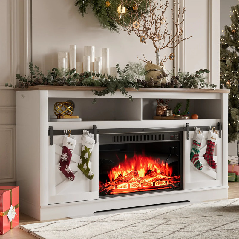Thoa 58'' Media Console TV Stand For TVs Up To 65" With Electric Fireplace Included, White