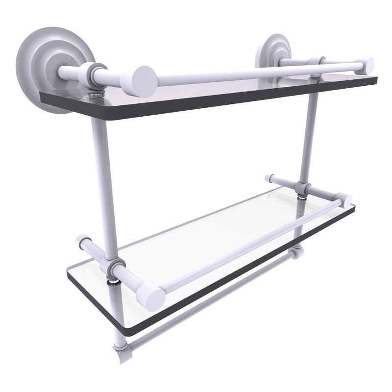 Leamore 2 Piece Tiered Shelf with Towel Bar, Matte White, 12" H x 22" W x 5" D