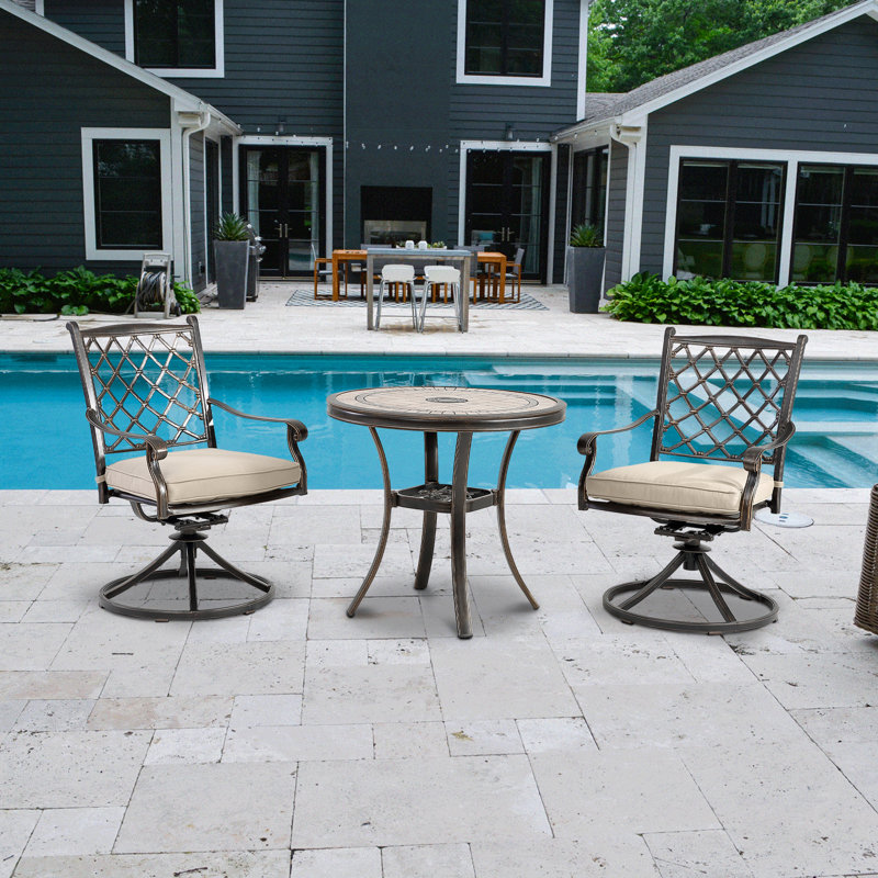 Amagon 2 - Person Patio Dining Set with Round Table , Cushions Included, Beige