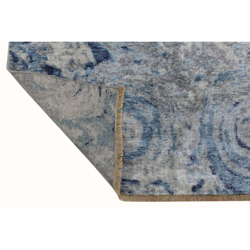 Hand Knotted Abstract Area Rug in Gray/Blue/Ivory, Rectangle 9' x 12'