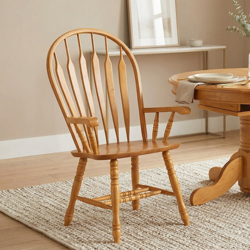 Haldan 24.5'' Wide Solid Wood Windsor Back Armchair - Light Oak, Rich Honey Light Oak