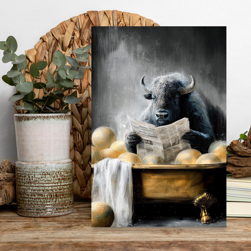 Bison dans la baignoire 5, art mural bison contemporain, H 18 po x l 12 po