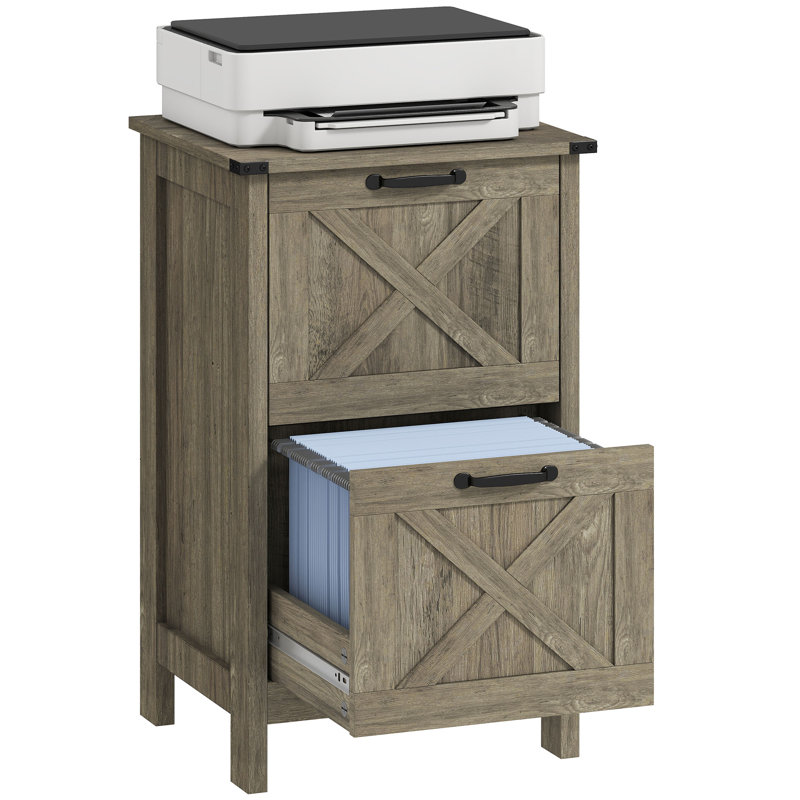 2 Drawer Vertical File Cabinet with Silent Slides, Rustic Farmhouse Filing Cabinet with Barn Doors for A4/Letter Size, Printer Stand with Storage for Home Office,wood