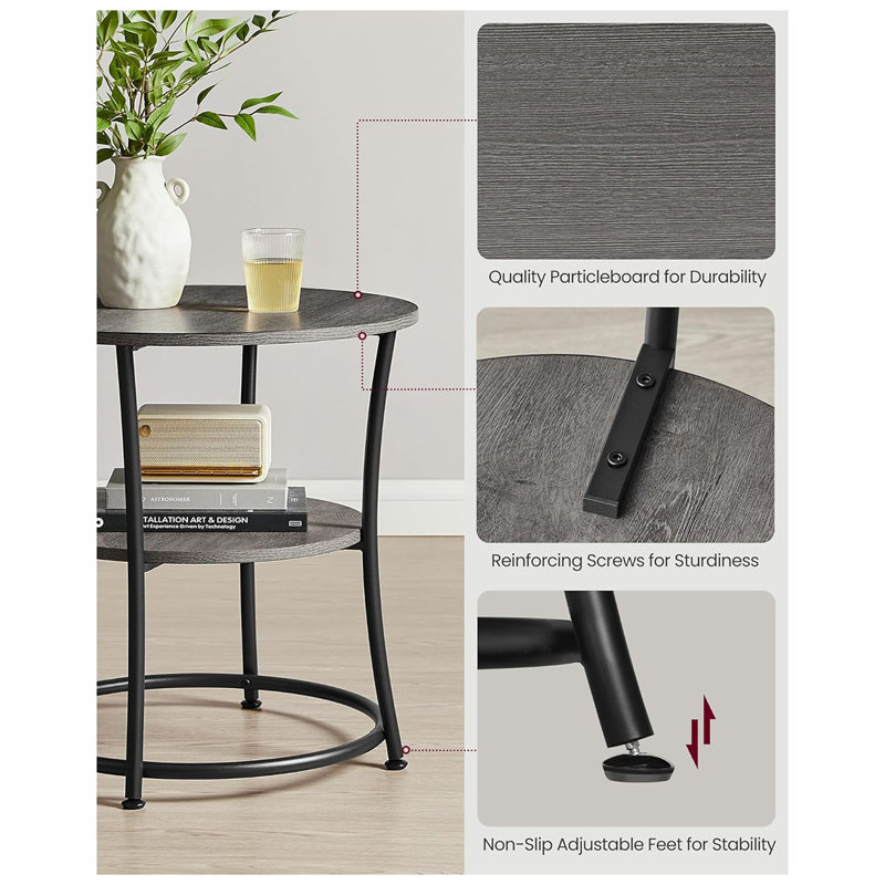 Side Table, Round End Table With 2 Storage Shelves For Living Room, Bedroom, Nightstand With Steel Frame For Small Spaces, Accent Coffee Table