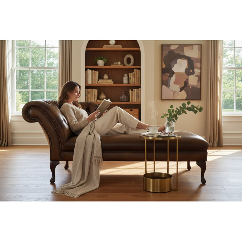 Upholstered Chaise Lounge, Left-Arm Chaise, Antique Tan
