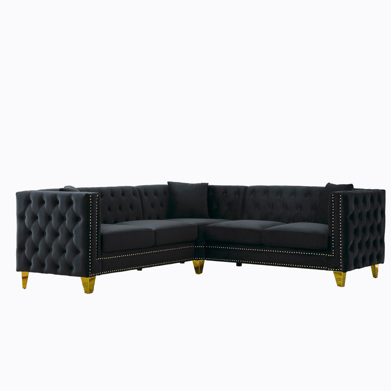 Joevonne 2 - Piece Upholstered Sectional, Black Velvet