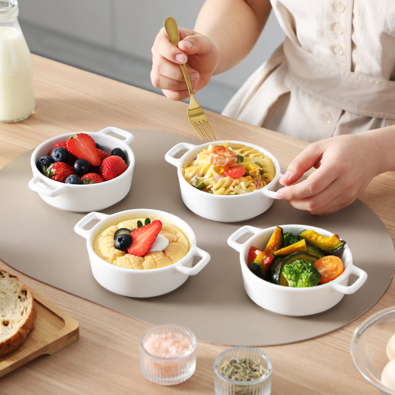 LOVECASA Round Porcelain China 6 Piece Au Gratin Dish Bakeware Set