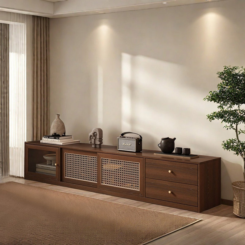Meuble télé avec rangement de style rétro, 86.61"
