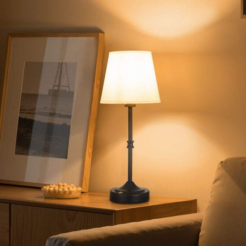 Cordless Table Lamp 5200mAh Rechargeable Battery Desk Lamp Fabric Shade, Black
