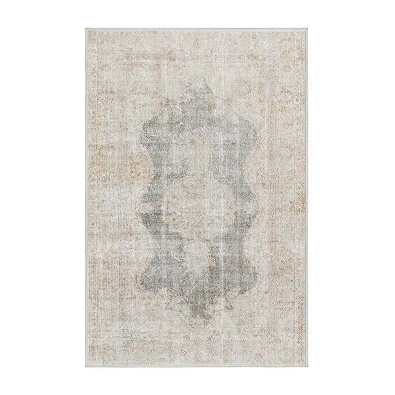 Tapis traditionnel crème / gris Mccluskey, Rectangle 5 pi x 7 pi
