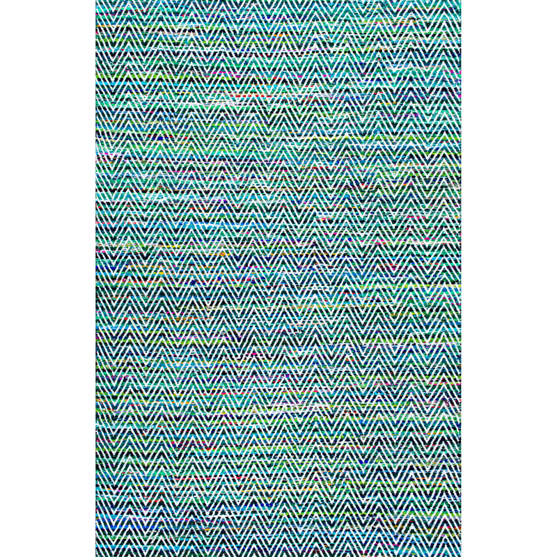 Handmade Tufted Chevron Striped Green Rug, Rectangle 6' x 9'