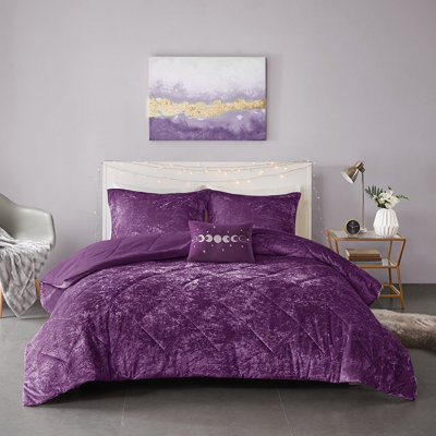 Édredon simple / simple en velours mauve avec oreiller et décoratif