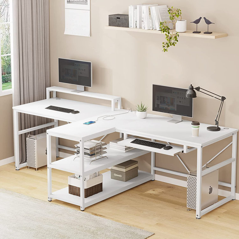 Bureau d'ordinateur double, Blanc