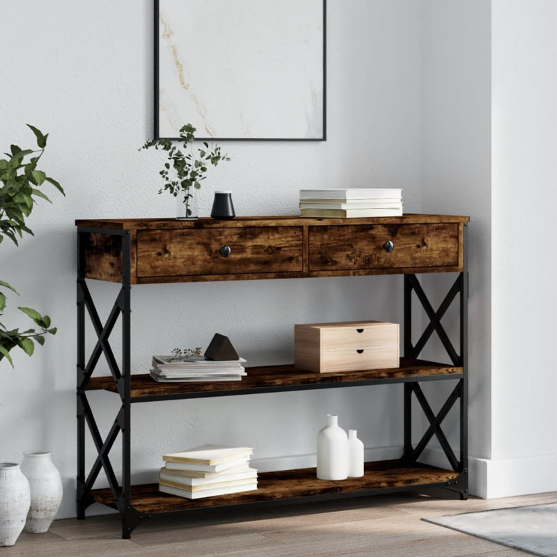 Console Table, 75cm H x 100cm W x 28cm D, Smoked Oak