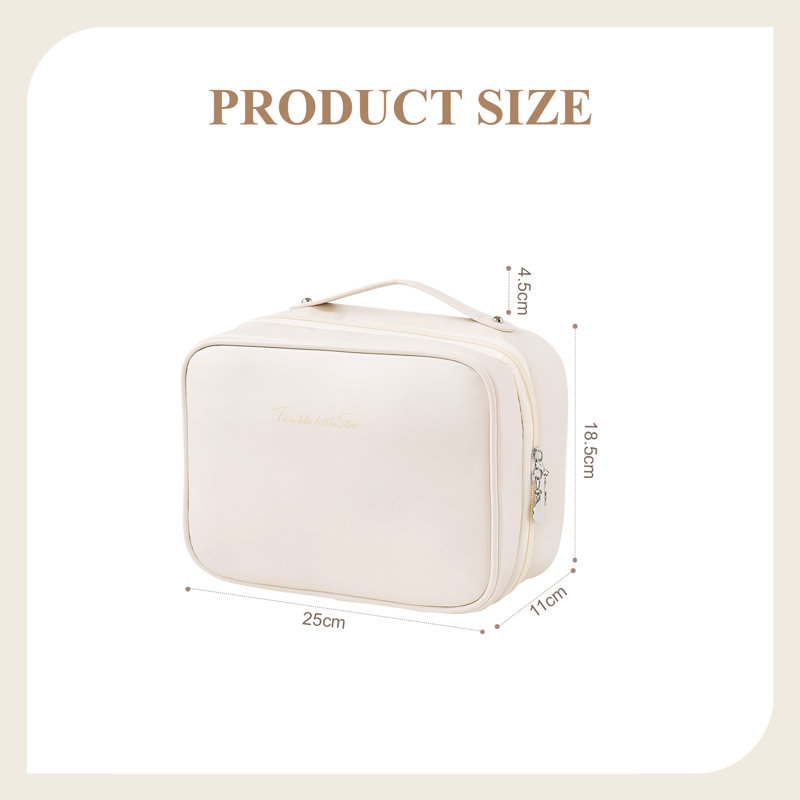 PU Leather；Polyester；PVC；Nylon Zipper Makeup Organiser, Beige