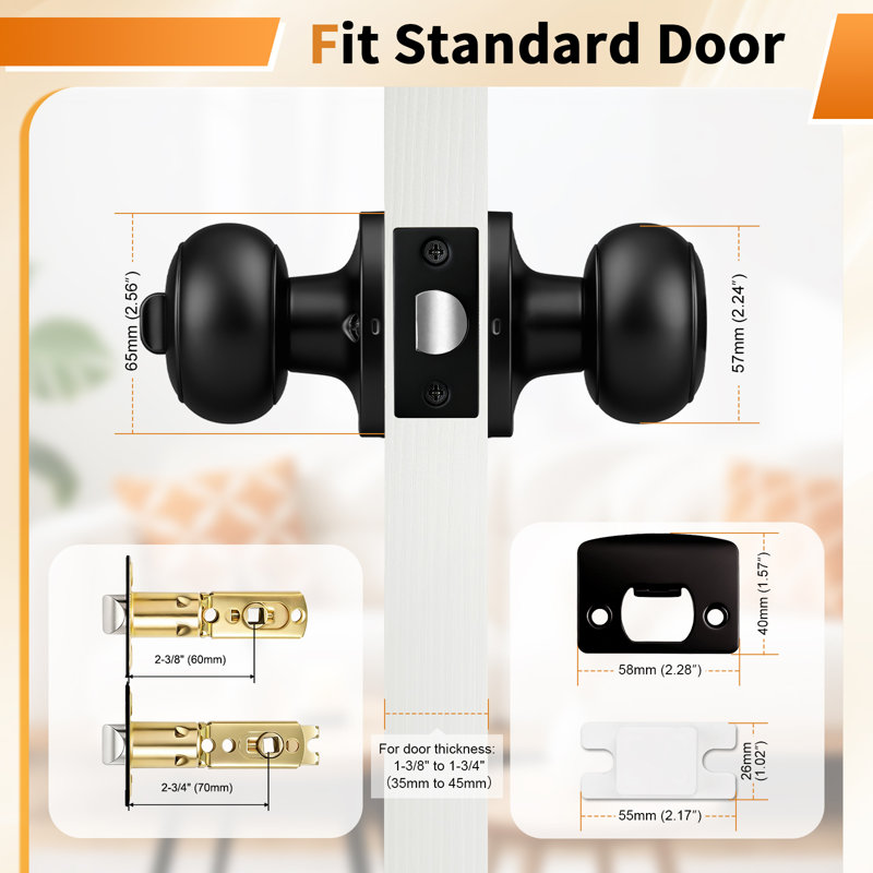 Privacy Door Knobs with Round Rosette, Keyless Lock, Black