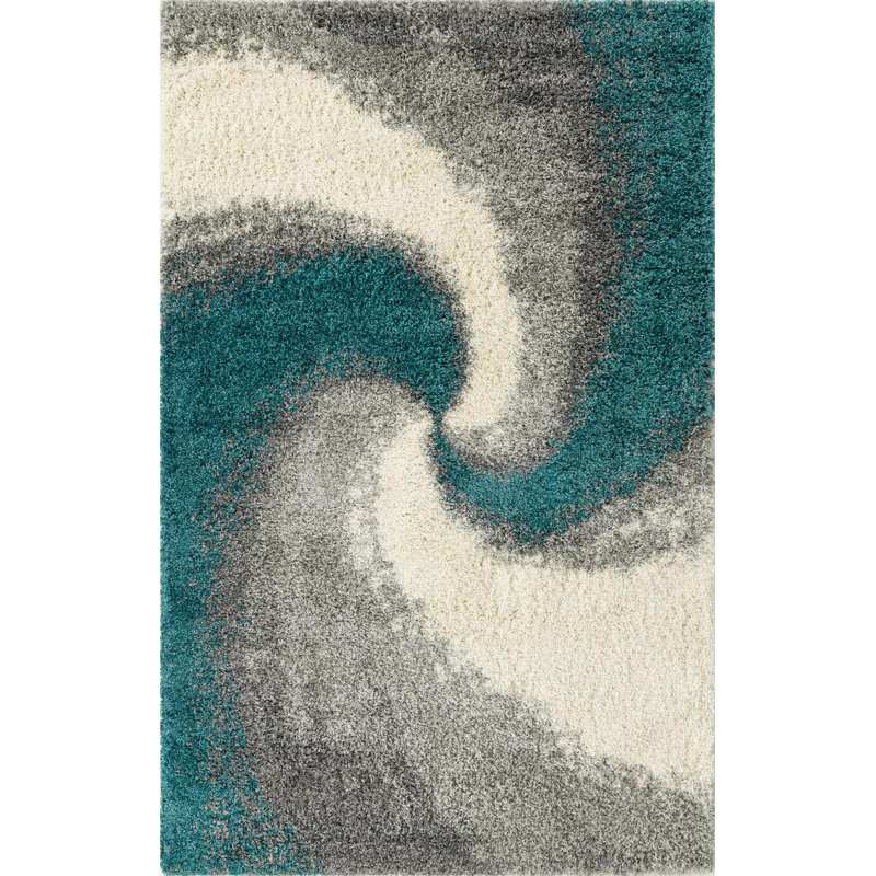 Tapis abstrait en polypropylène tissé à la machine Dalpe - turquoise / gris / blanc, Rectangle de 5 pi x 8 pi