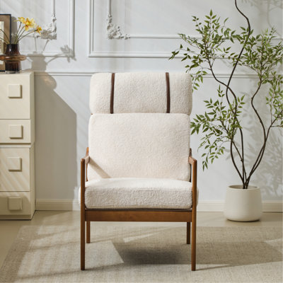 Mid Century Modern Ergonomic Armchair, Solid Wood Frame, High Back, Beige Boucle Upholstery, Ideal For Bedroom, Living Room, Or Reading Area, And Simple To Care For Frame Accent Armchair With Back